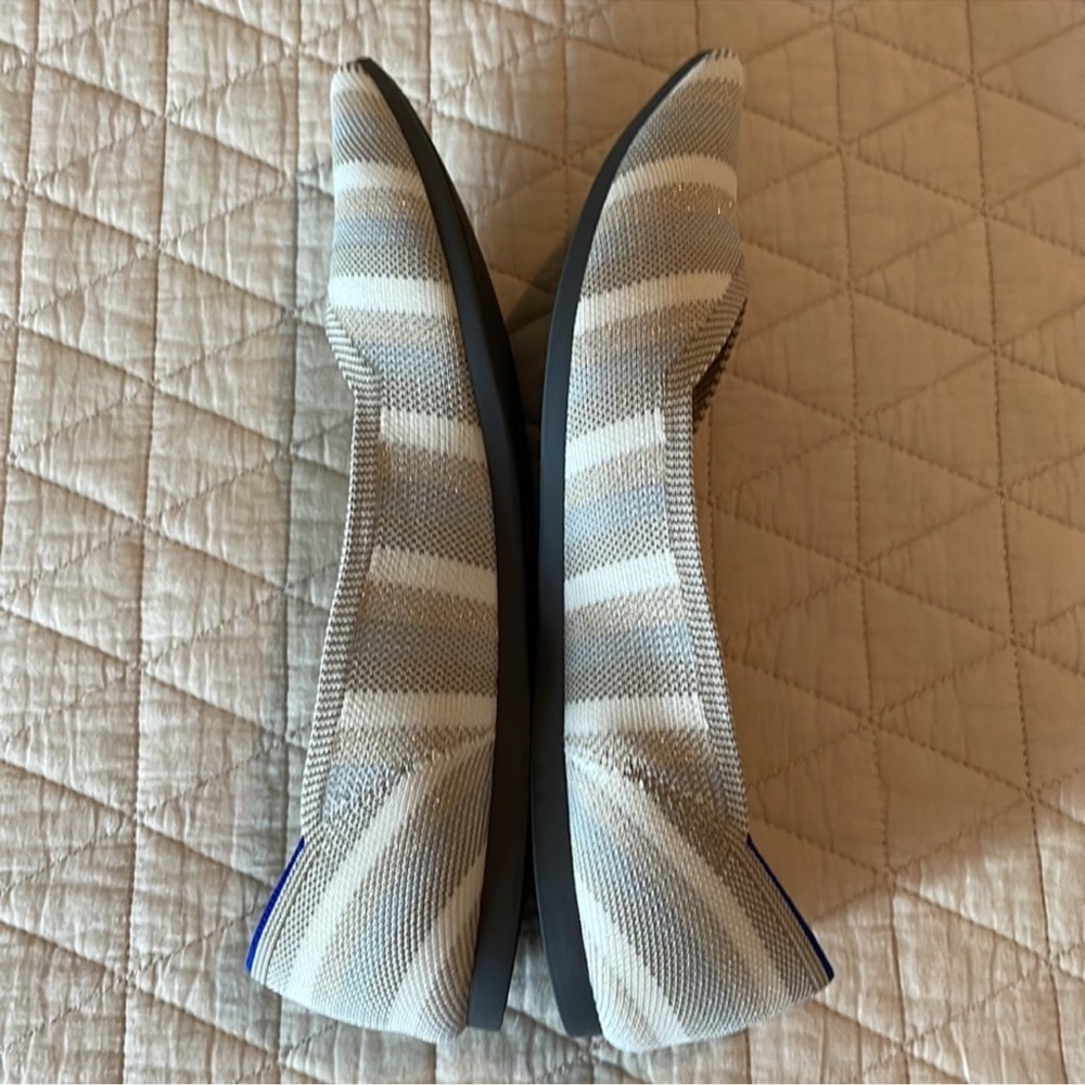 Rothy's W11.5 Pointed flats Cream Light Blue TanMetallic Stripe - Picture 7 of 8